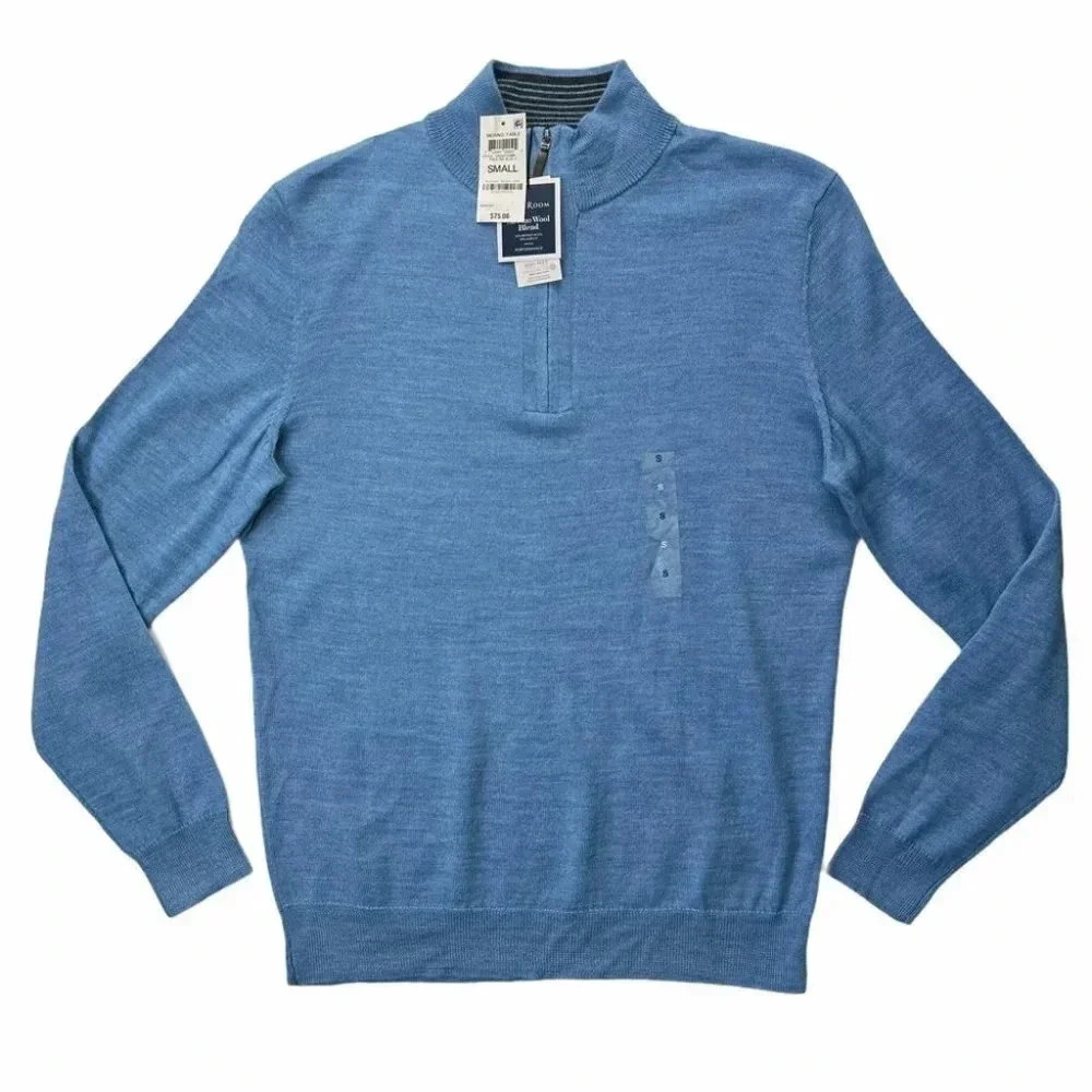 Club Room Blue Merino Wool Blend 1/4 Zip Mens Sweater